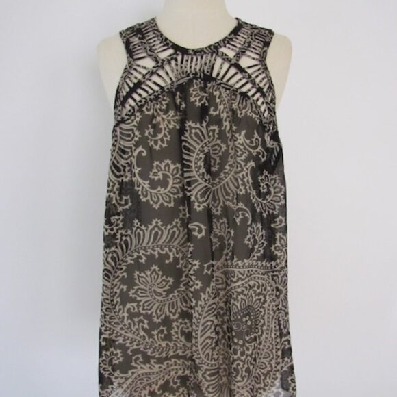 Anthropologie Leifnotes Silk Top Paisley Print Lattice Trim Sleeveless Sz 14 - Picture 1 of 15